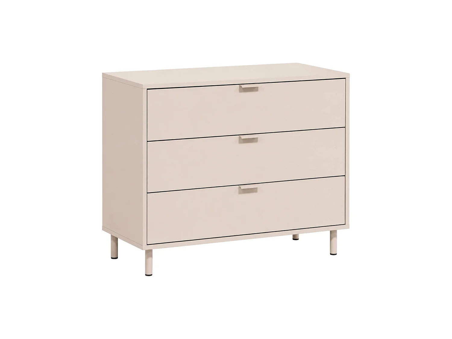Cassettiera decorativa in legno e metallo 3 cassetti, beige