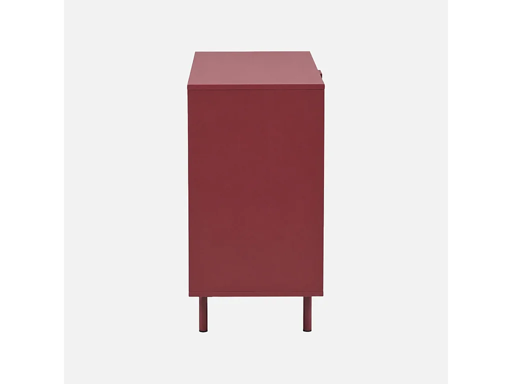 Commode décor bois et métal 3 tiroirs bordeaux - Ellie