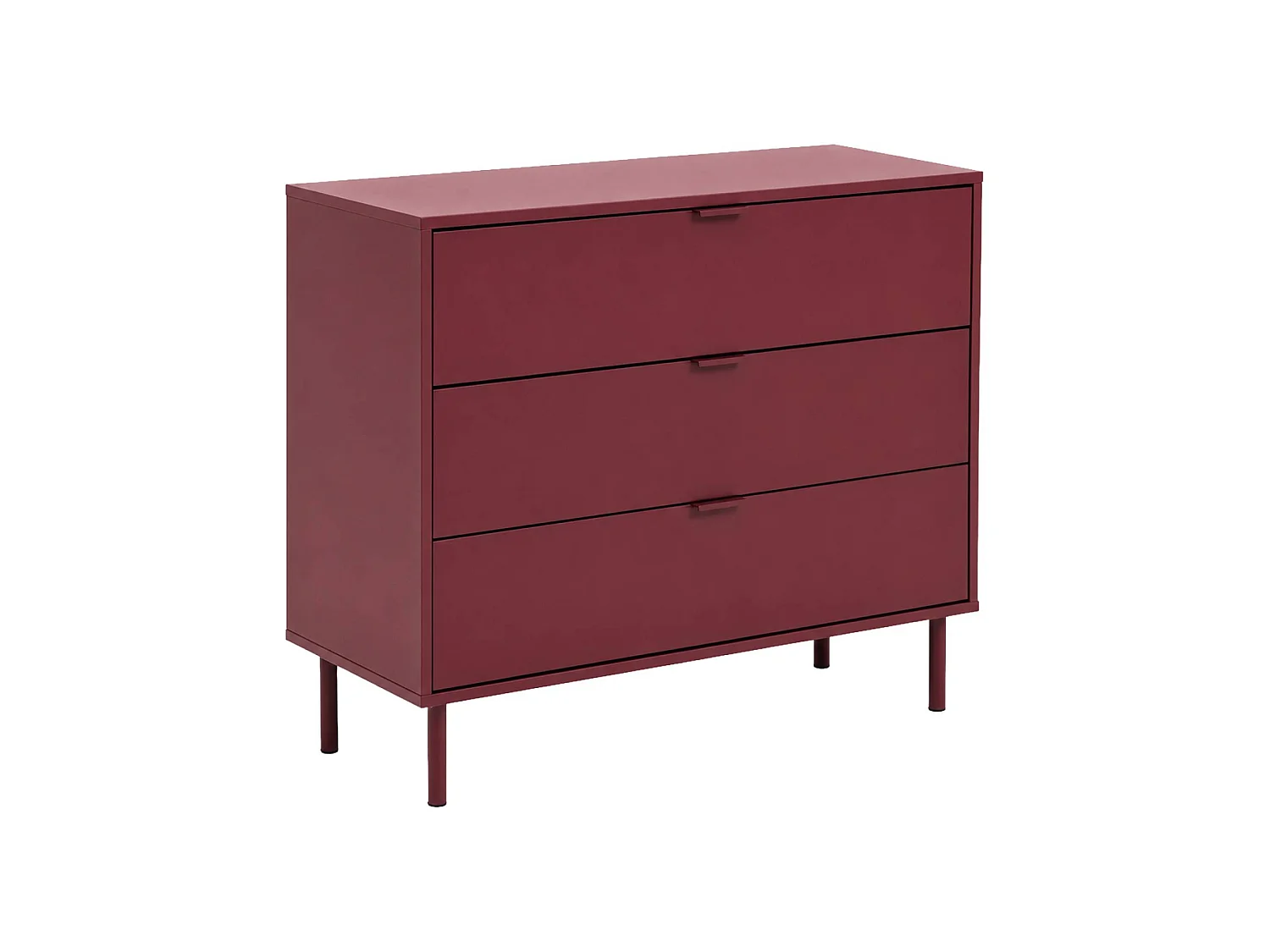 Commode décor bois et métal 3 tiroirs bordeaux - Ellie