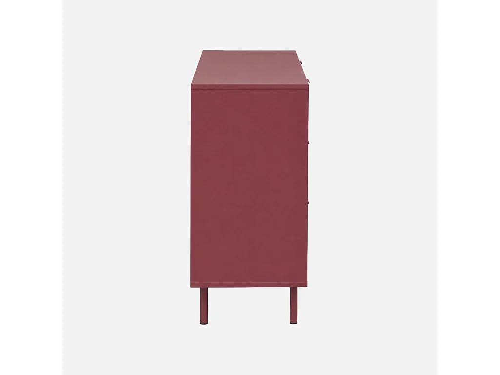 Commode décor bois et métal 6 tiroirs bordeaux - Ellie