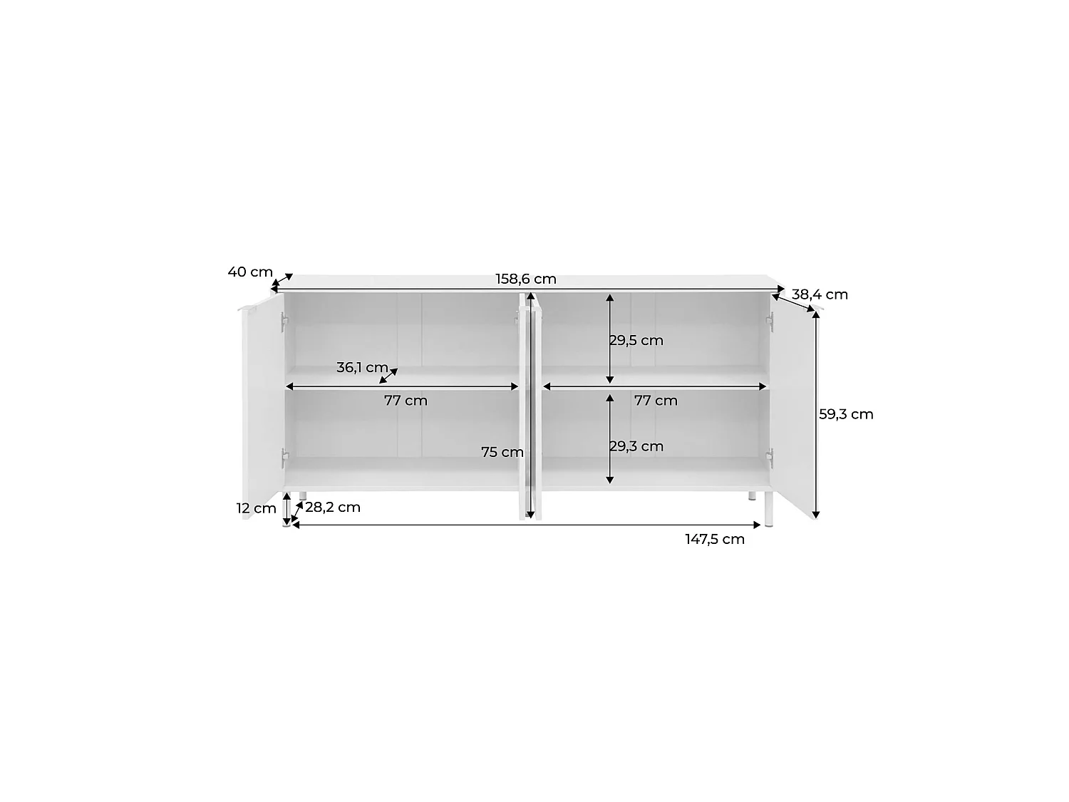 Credenza decorativa in legno e metallo 4 ante, 160cm, bordeaux