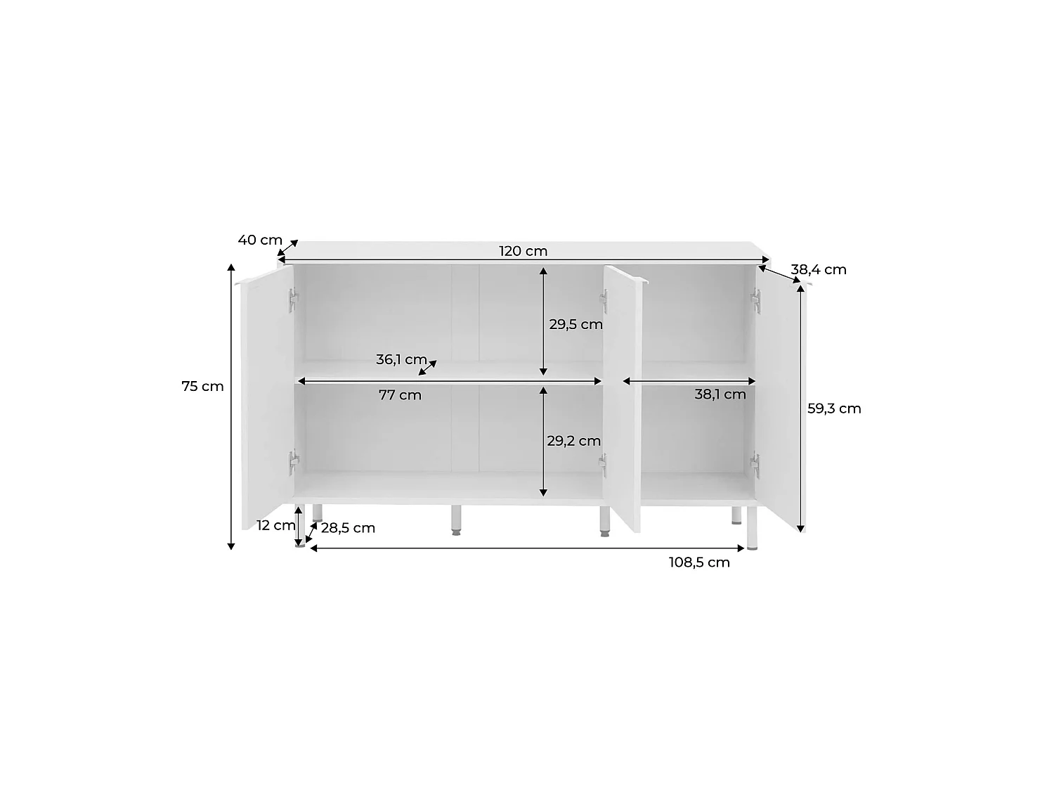 Buffet décor bois et métal 3 portes 120cm kaki - Ellie