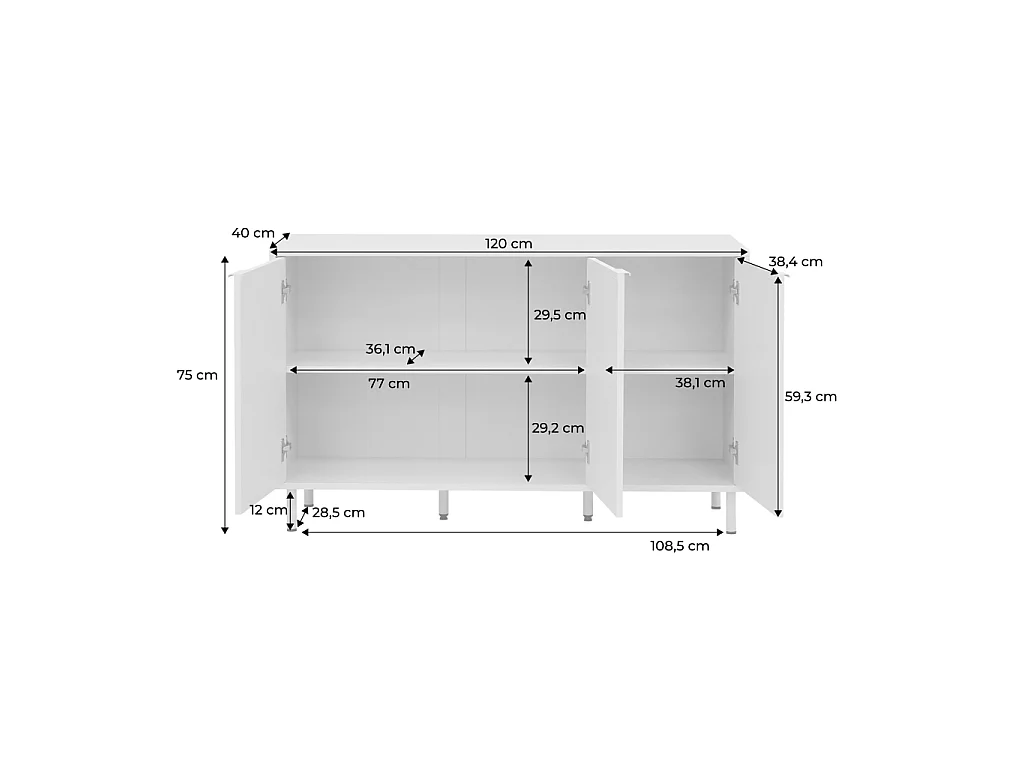 Buffet décor bois et métal 3 portes 120cm kaki - Ellie