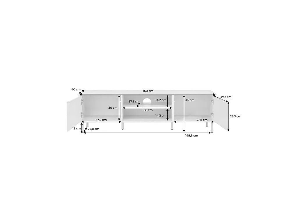 Meuble TV décor bois et métal 160cm bordeaux - Ellie