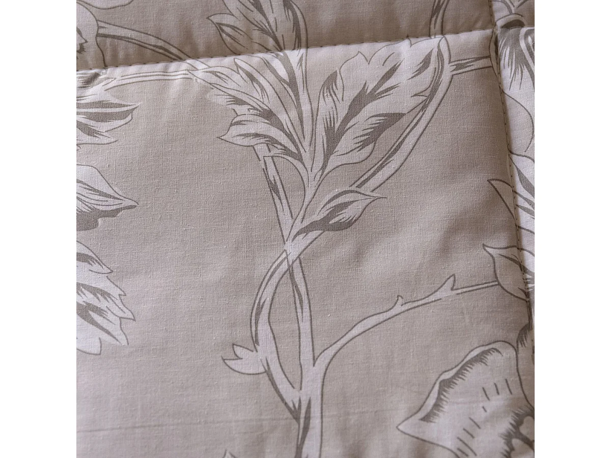 Couette imprimée 140x200cm + 1 taie d'oreiller 63x63cm coton imprimé recto floral verso rayé beige - COTTAGE