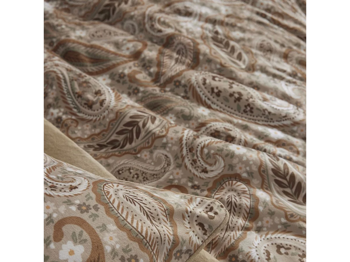 Chemin de lit 90x200cm velours imprimé cachemire coloris beige - VALESIA