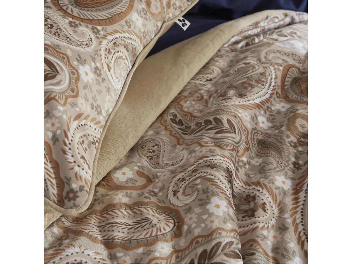 Chemin de lit 90x200cm velours imprimé cachemire coloris beige - VALESIA
