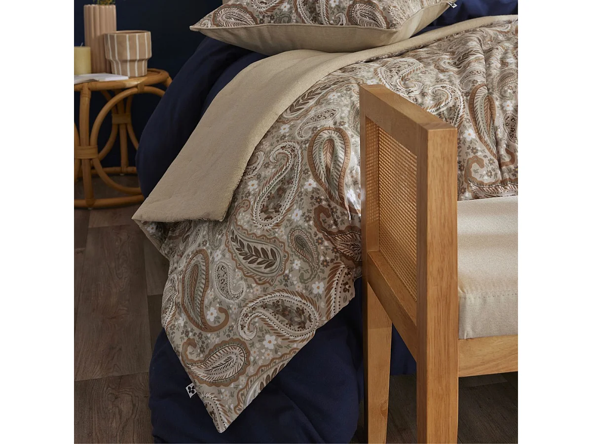 Chemin de lit 90x200cm velours imprimé cachemire coloris beige - VALESIA