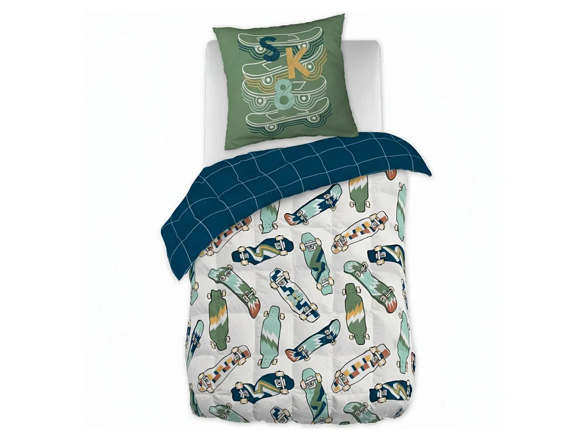 Couette imprimée 140x200cm + 1 taie d'oreiller 63x63cm coton motif stakeboard - STREET