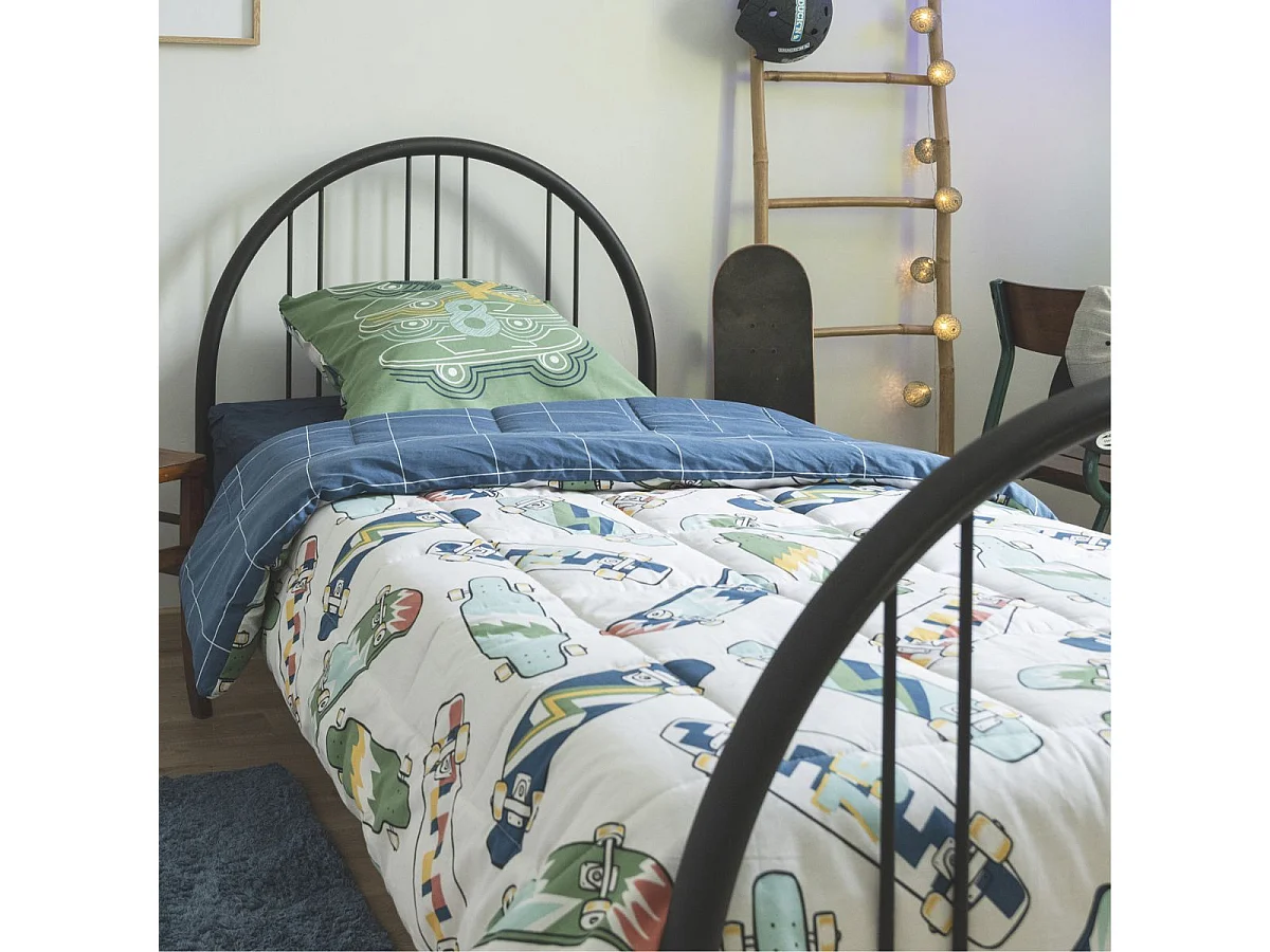 Couette imprimée 140x200cm + 1 taie d'oreiller 63x63cm coton motif stakeboard - STREET