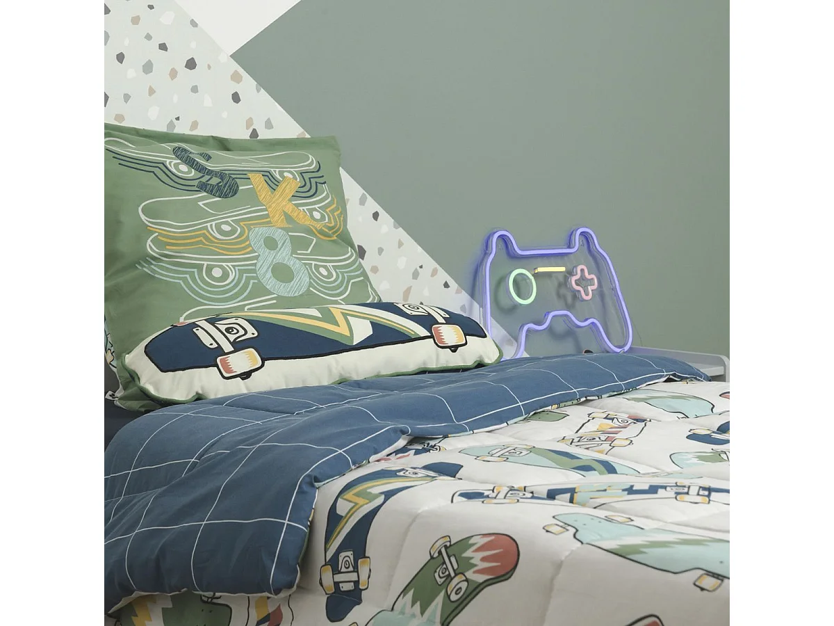 Couette imprimée 140x200cm + 1 taie d'oreiller 63x63cm coton motif stakeboard - STREET