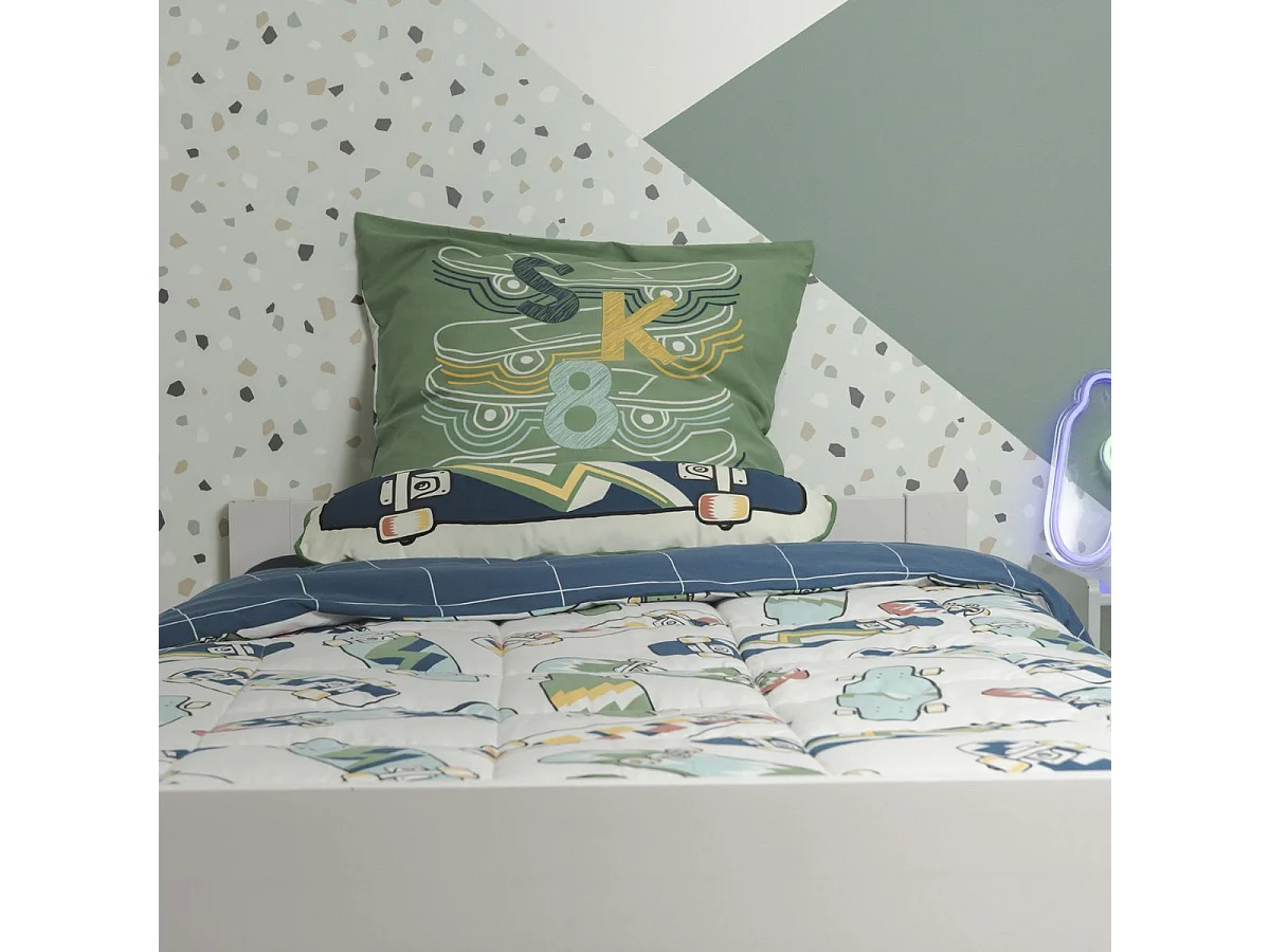 Couette imprimée 140x200cm + 1 taie d'oreiller 63x63cm coton motif stakeboard - STREET