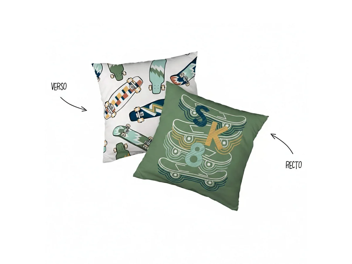 Couette imprimée 140x200cm + 1 taie d'oreiller 63x63cm coton motif stakeboard - STREET