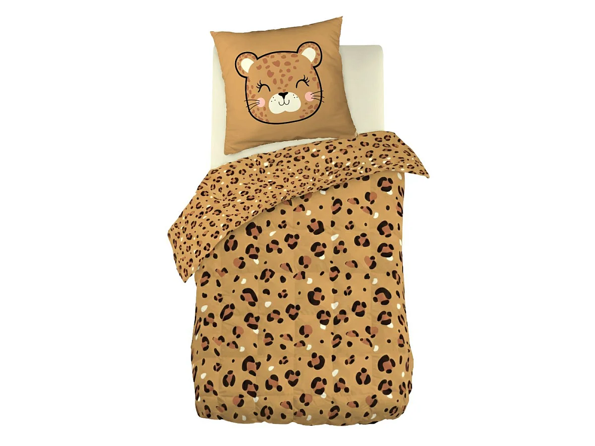 Couette imprimée 140x200cm + 1 taie d'oreiller 63x63cm coton motif Léopard - KUMBA
