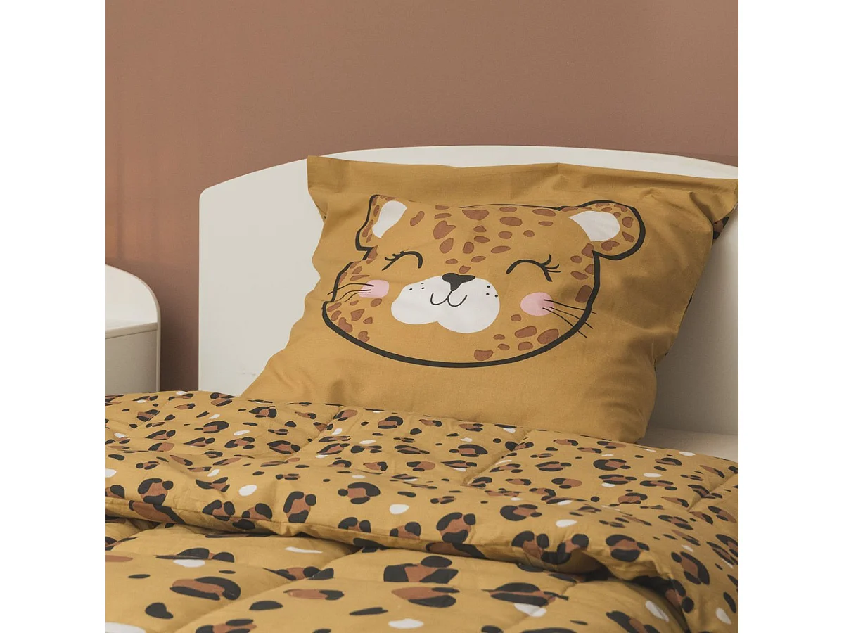 Couette imprimée 140x200cm + 1 taie d'oreiller 63x63cm coton motif Léopard - KUMBA