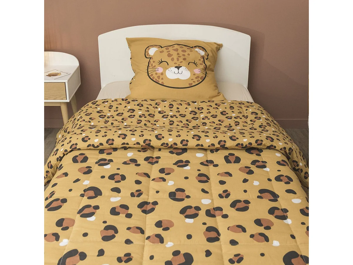 Couette imprimée 140x200cm + 1 taie d'oreiller 63x63cm coton motif Léopard - KUMBA