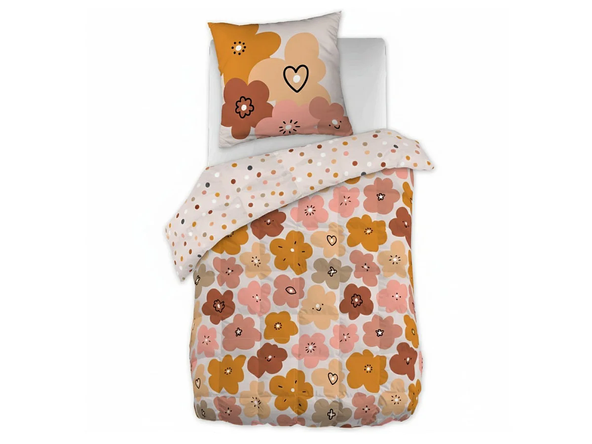 Couette imprimée 140x200cm + 1 taie d'oreiller 63x63cmcoton motif floral seventies - BARBAFLEUR