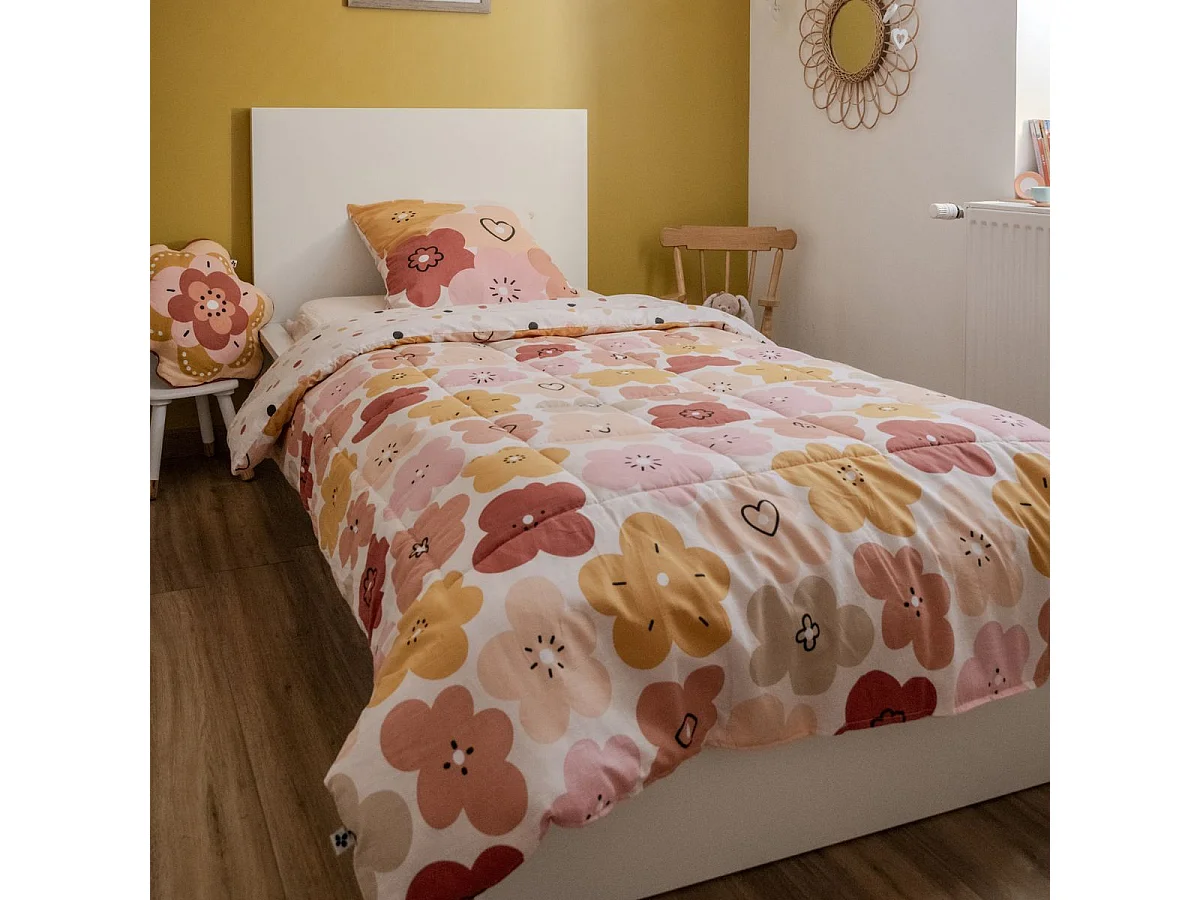 Couette imprimée 140x200cm + 1 taie d'oreiller 63x63cmcoton motif floral seventies - BARBAFLEUR