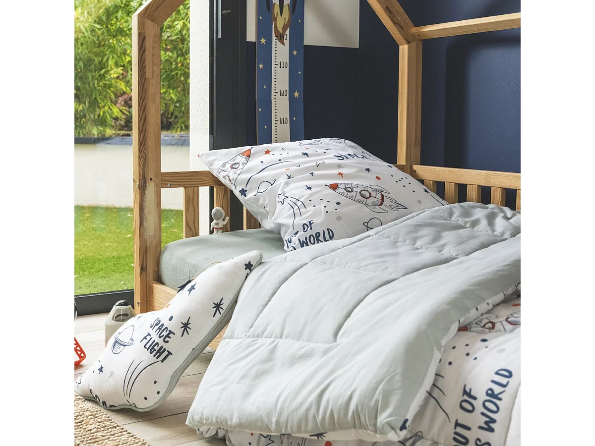 Couette imprimée 140x200cm + 1 taie d'oreiller 63x63cm coton motif Fusée - COMETE