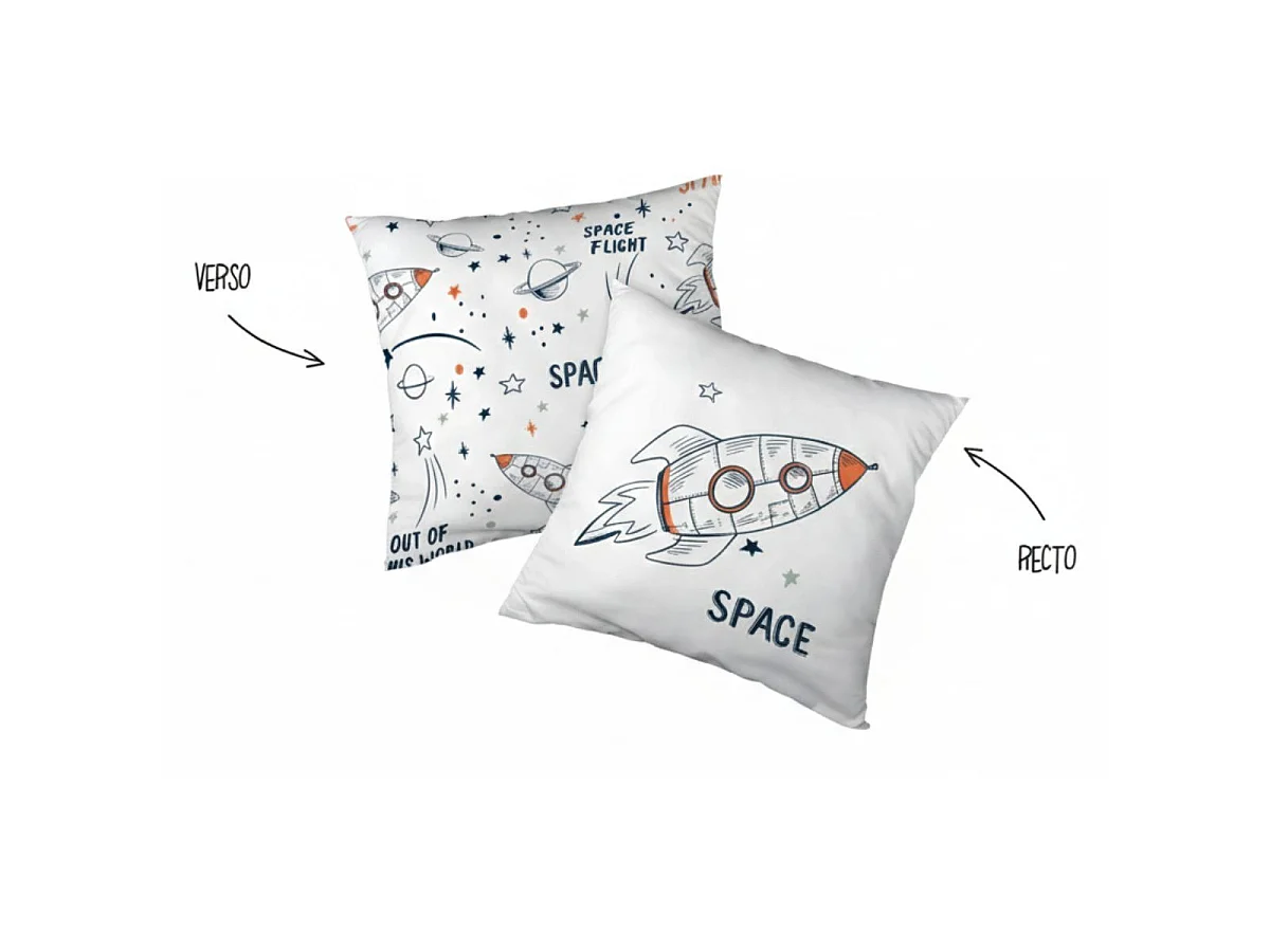 Couette imprimée 140x200cm + 1 taie d'oreiller 63x63cm coton motif Fusée - COMETE