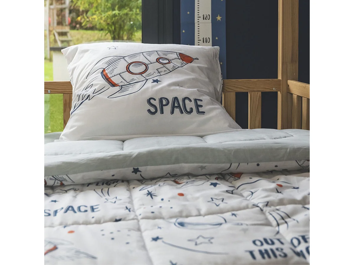 Couette imprimée 140x200cm + 1 taie d'oreiller 63x63cm coton motif Fusée - COMETE