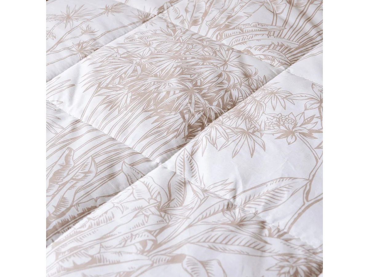 Couette imprimée 140x200cm + 1 taie d'oreiller 63x63cm coton imprimé feuillage blanc et sable - JAVEN