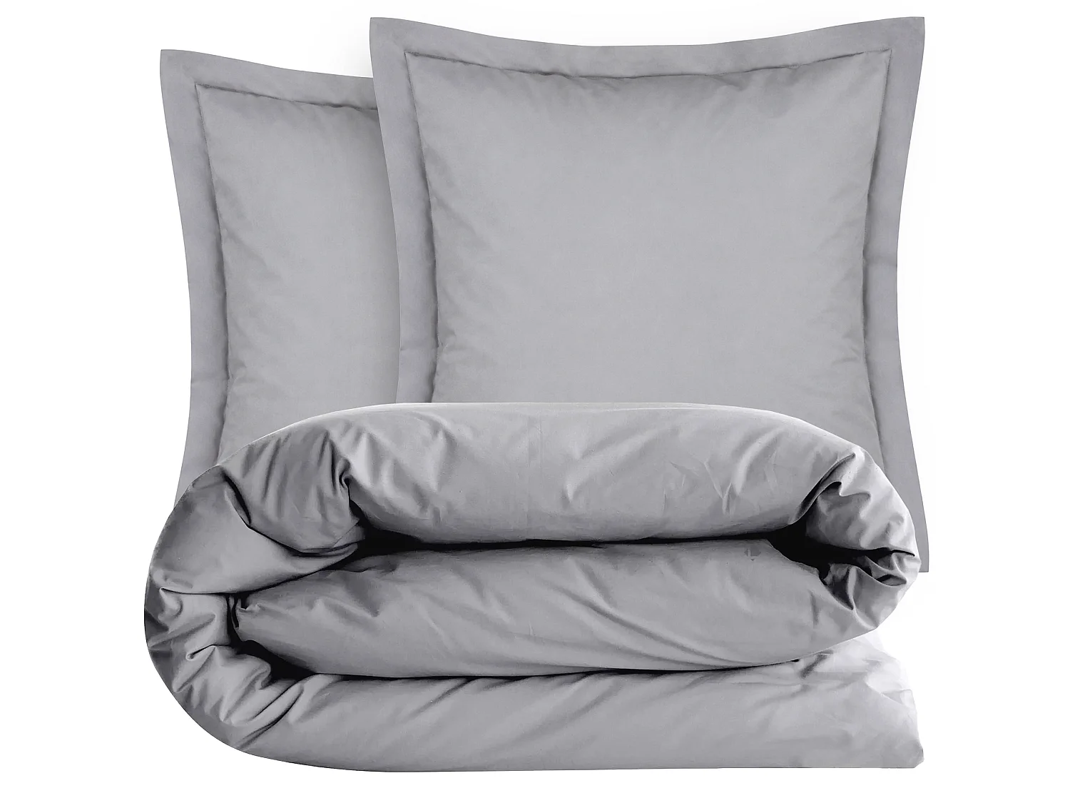 Parure de lit 3 pièces coton uni 57 fils ALTO 260x240 taies 65x65 gris Alu