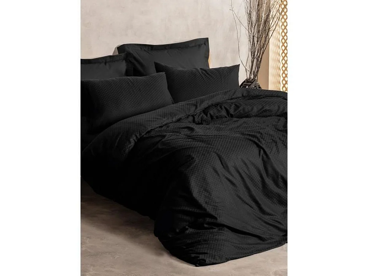 Elegant Zwart 100% Katoenen Dekbedovertrek Set 220x240 cm met 2 Kussenslopen 60x60 cm