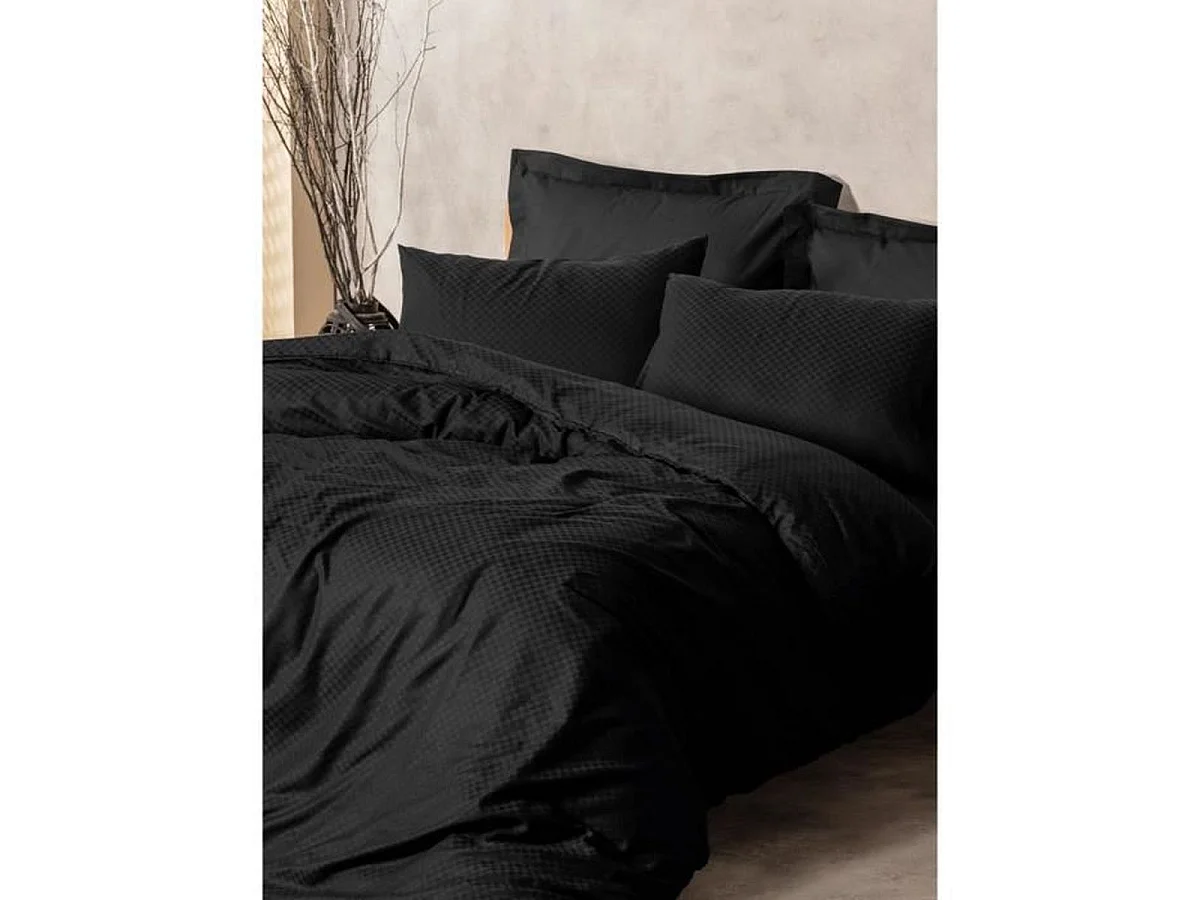 Elegant Zwart 100% Katoenen Dekbedovertrek Set 220x240 cm met 2 Kussenslopen 60x60 cm