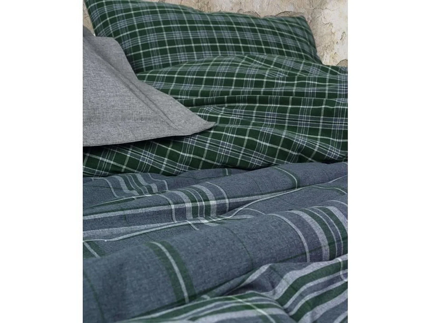 King Size Omkeerbare Blauw Geruite Dekbedovertrek Set met 2 Kussenslopen 220x240 cm - Katoen-Polyester