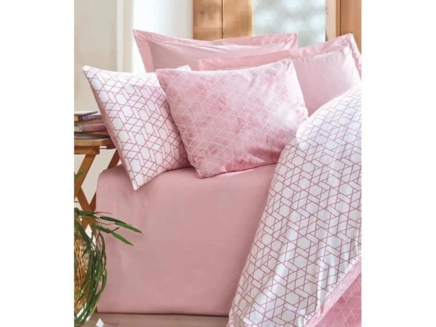 Luxe Omkeerbaar Katoenen Dekbedovertrek Set - King Size 220 x 240 cm - Roze