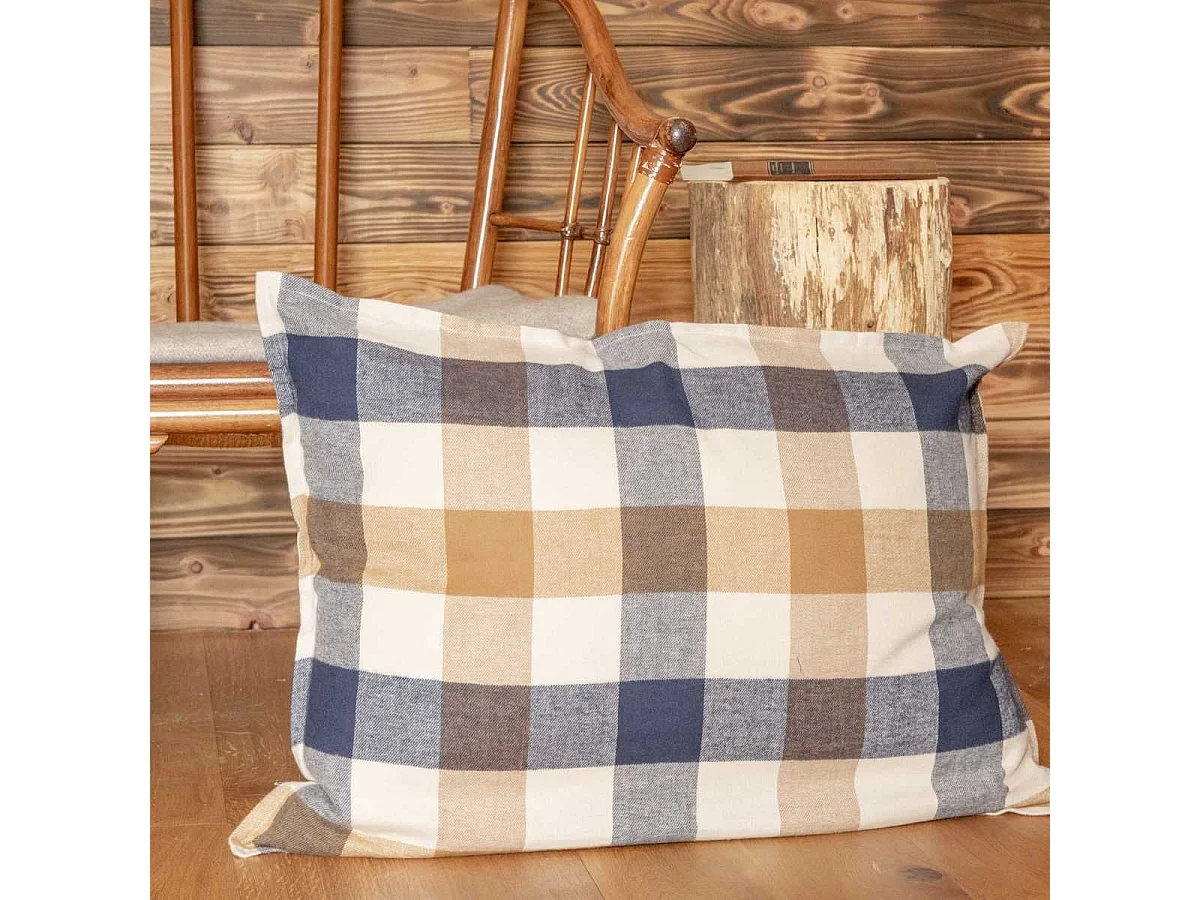 Taie d'oreiller 50x70cm en flanelle de coton à carreaux beige - BASTIEN