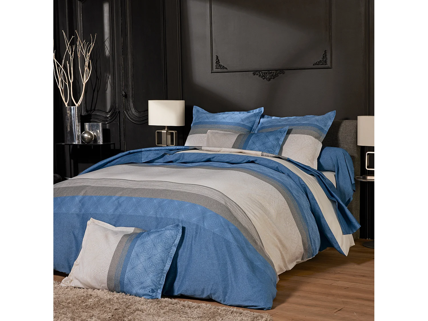 Taie d'oreiller 70x50 cm satin de coton TIAGO bleu Indigo