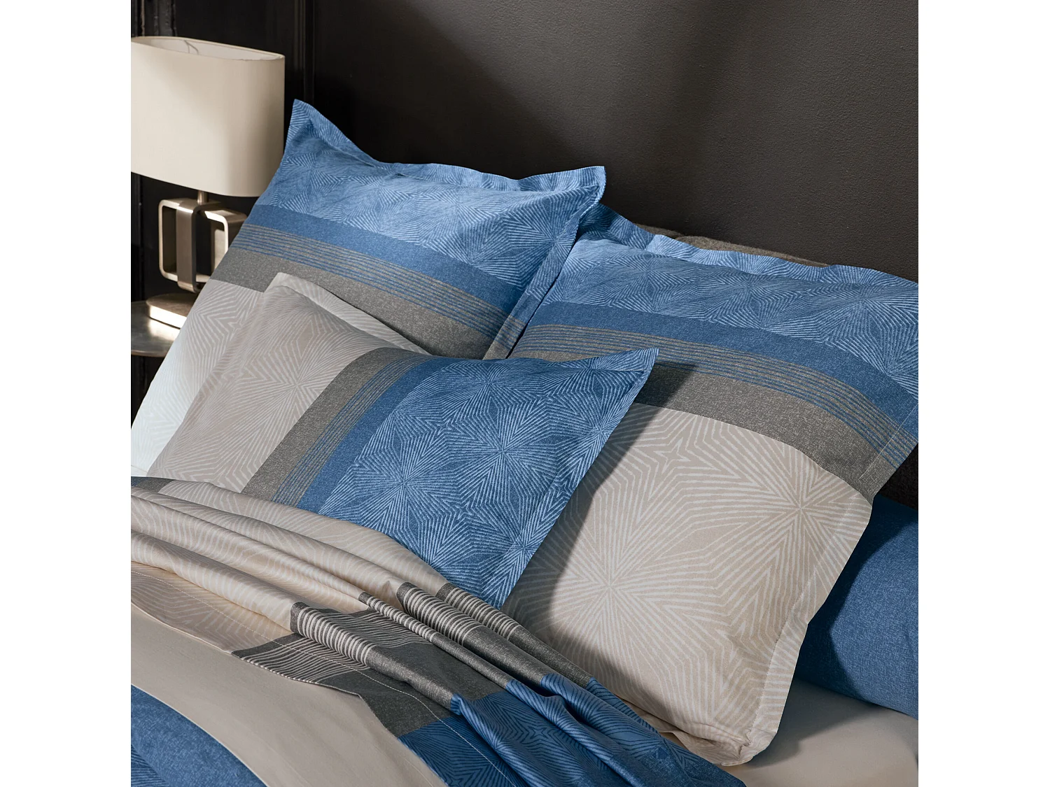 Taie d'oreiller 70x50 cm satin de coton TIAGO bleu Indigo