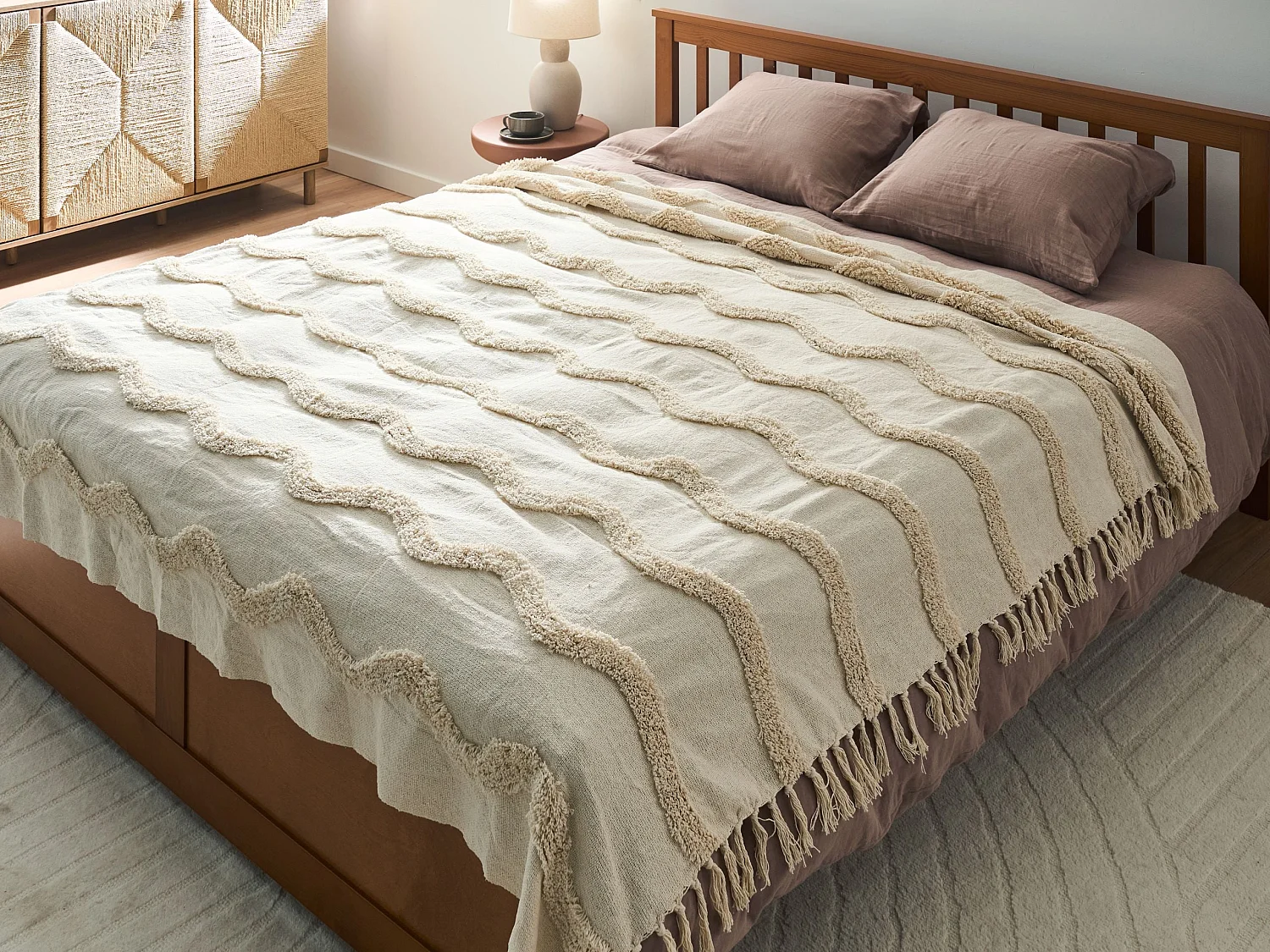 Couverture KHARI Coton 200 x 200 cm Beige clair