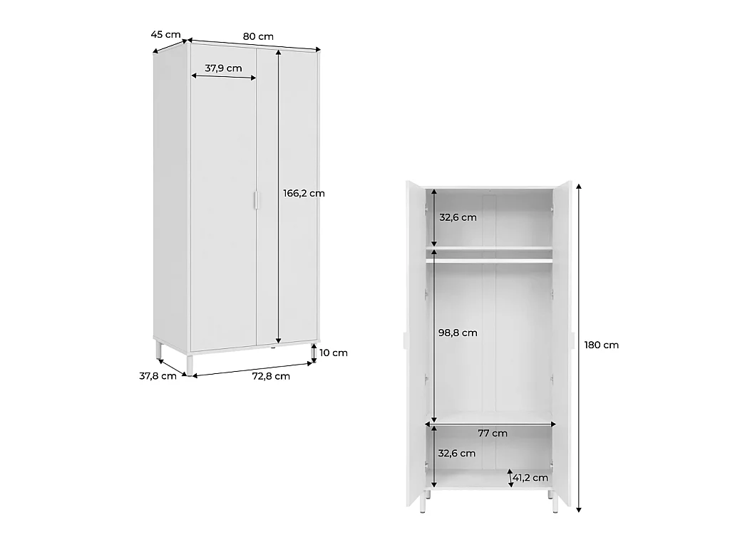 Guardaroba decorativo in legno e metallo 2 ripiani 1 appendiabiti, Ellie, Beige, 80x45x180 cm