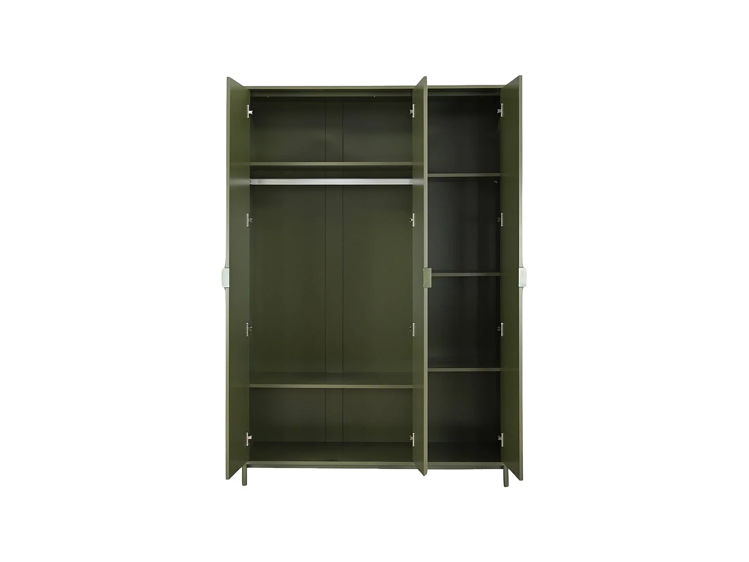 Guardaroba decorativo in legno e metallo 5 ripiani 1 appendiabiti, Ellie, Verde kaki, 119x45x180 cm
