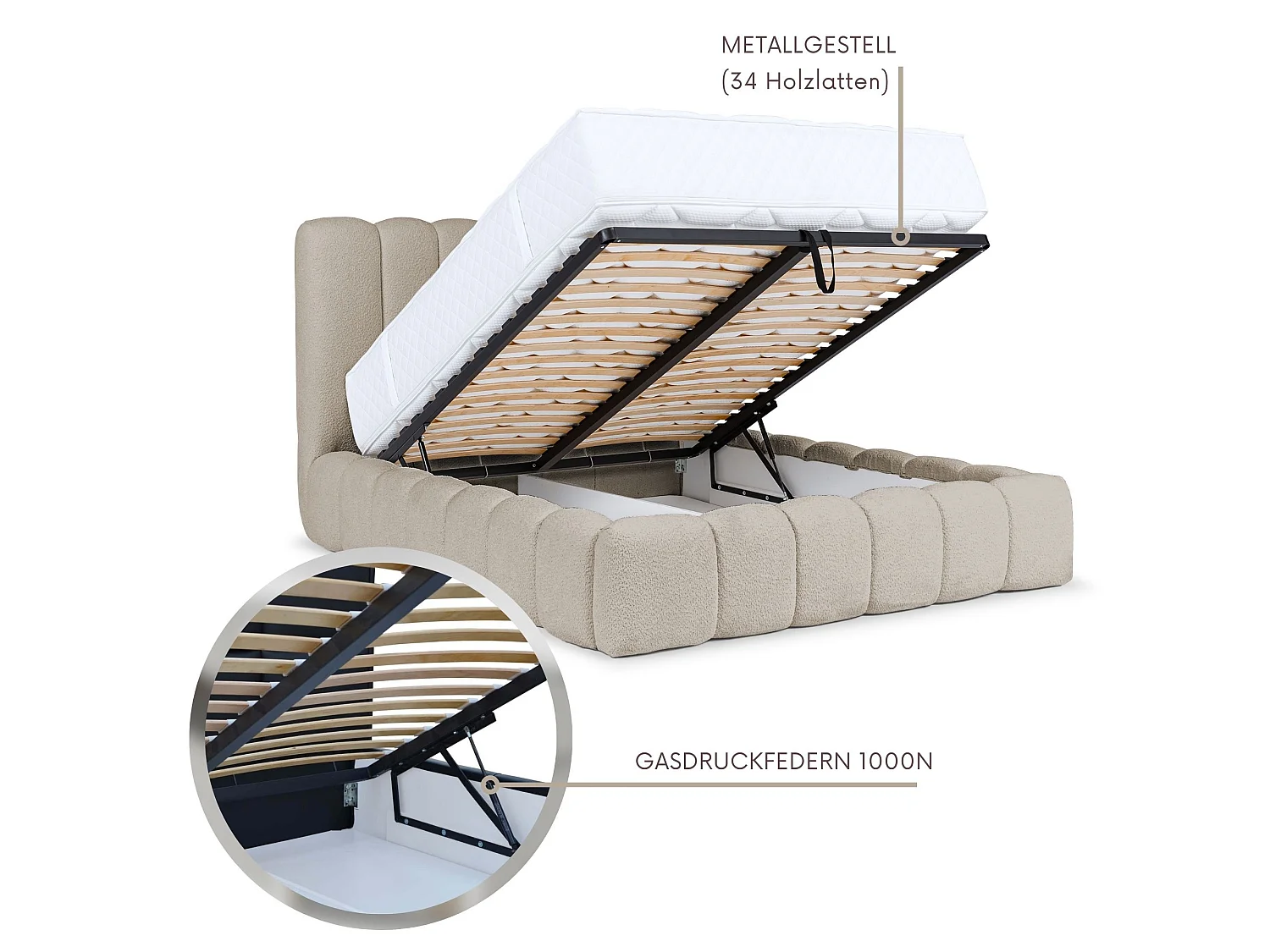 FURNISTAR Gestoffeerd bed CHLOE met opbergruimte 180x200|Tweepersoonsbed met opbergruimte en lattenbodem|Boxspring-look|zonder matras|slaapkamer-zwart