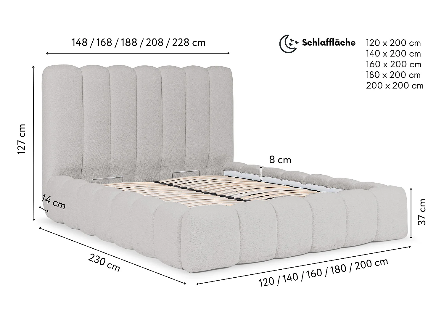 FURNISTAR Gestoffeerd bed CHLOE met opbergruimte 180x200|Tweepersoonsbed met opbergruimte en lattenbodem|Boxspring-look|zonder matras|slaapkamer-zwart