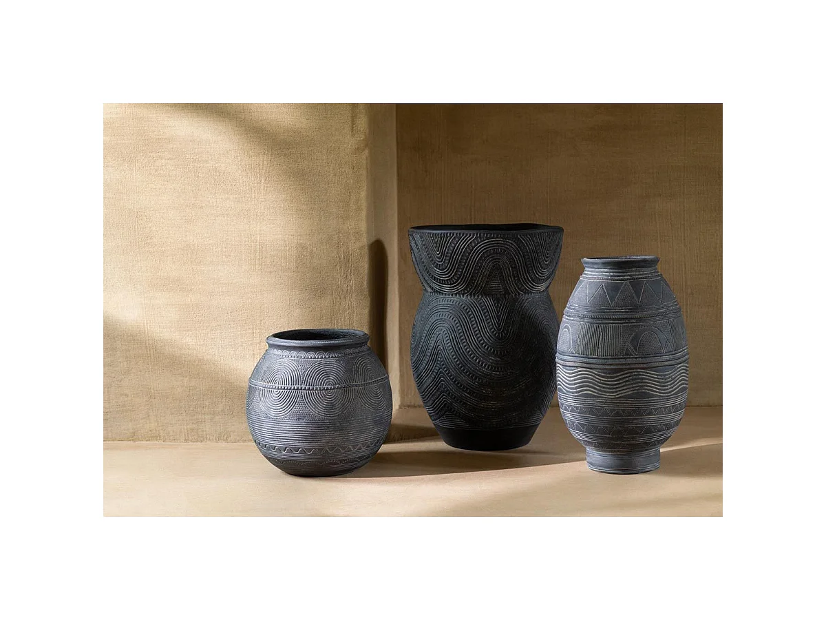 Vase Cruche en Ciment "Black Lombok" 29cm Noir