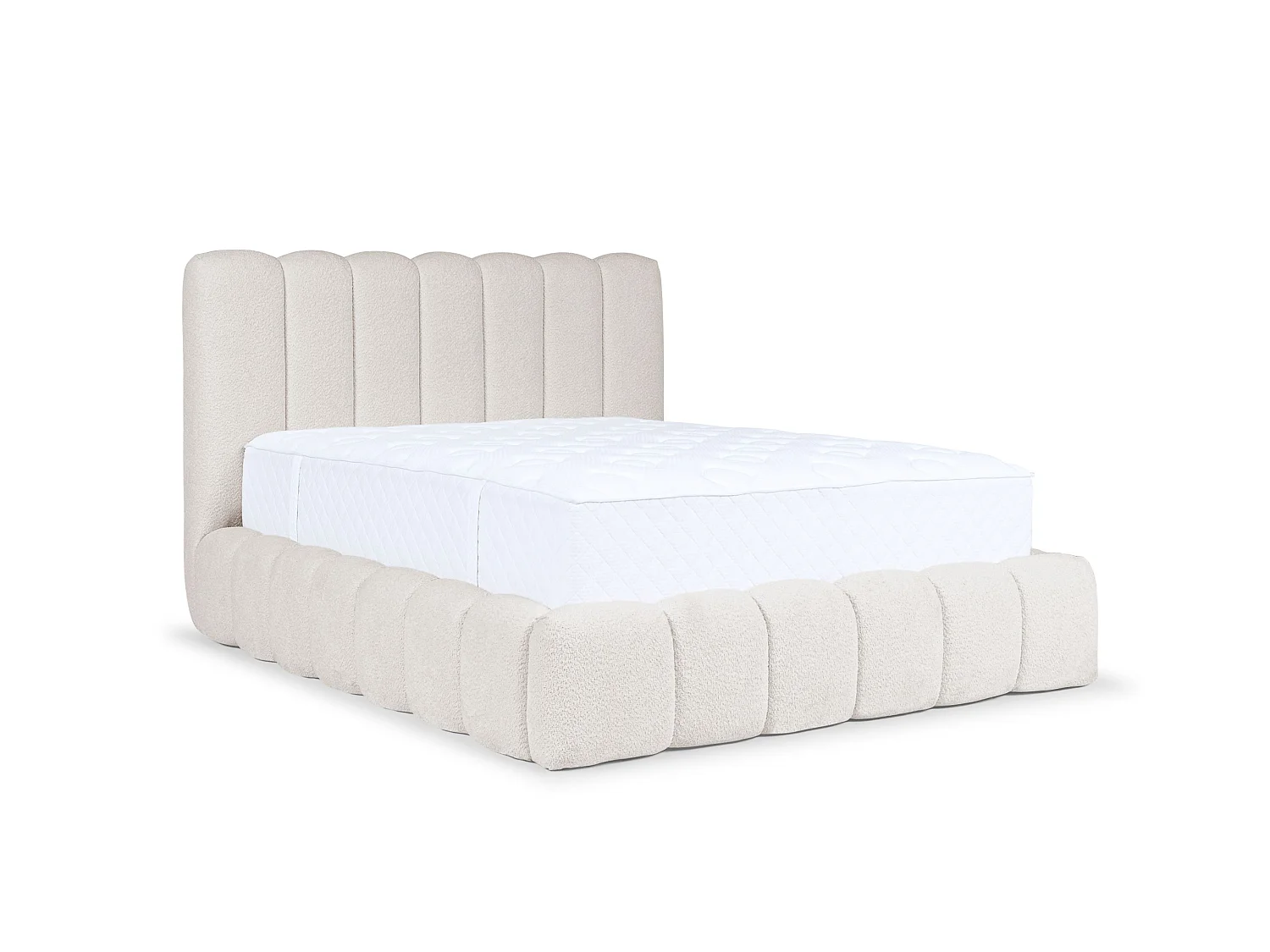 FURNISTAR Gestoffeerd bed CHLOE met opbergruimte 160x200|Tweepersoonsbed met opbergruimte en lattenbodem|Boxspring-look|zonder matras|slaapkamer-lichtcrème