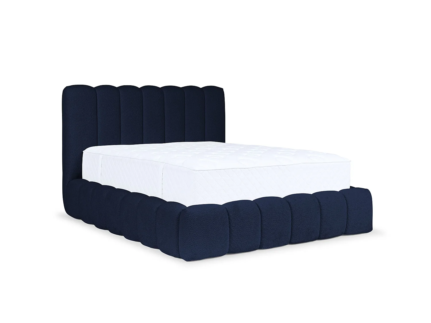 FURNISTAR Gestoffeerd bed CHLOE met opbergruimte 140x200|Tweepersoonsbed met opbergruimte en lattenbodem|Boxspring-look|zonder matras|slaapkamer-donkerblauw