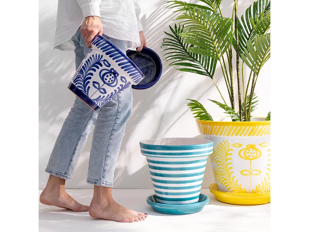Pot Avec Soucoupe en Céramique "Granada" 50cm Jaune