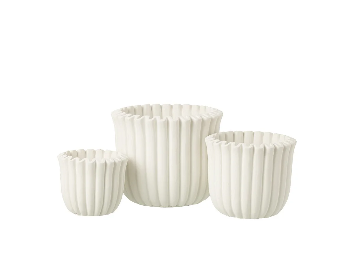 Cache-Pot Côtelé en Ciment "Mitch" 19cm Blanc