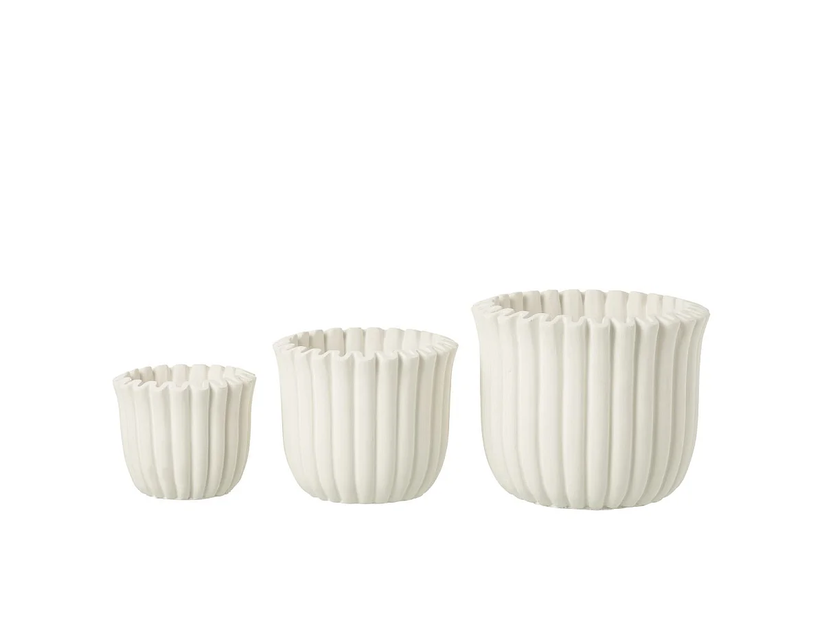 Cache-Pot Côtelé en Ciment "Mitch" 19cm Blanc