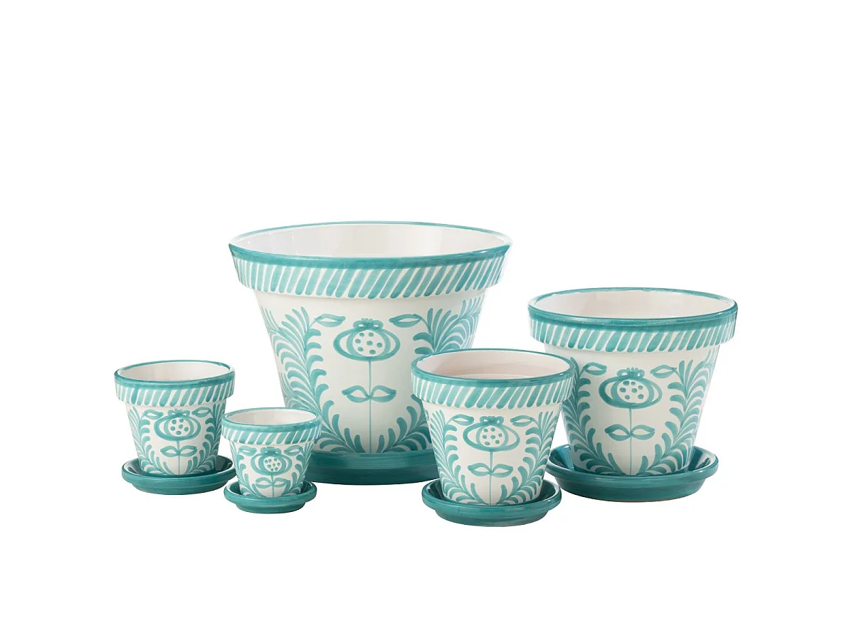 Pot Avec Soucoupe en Céramique "Granada" 50cm Bleu Aqua
