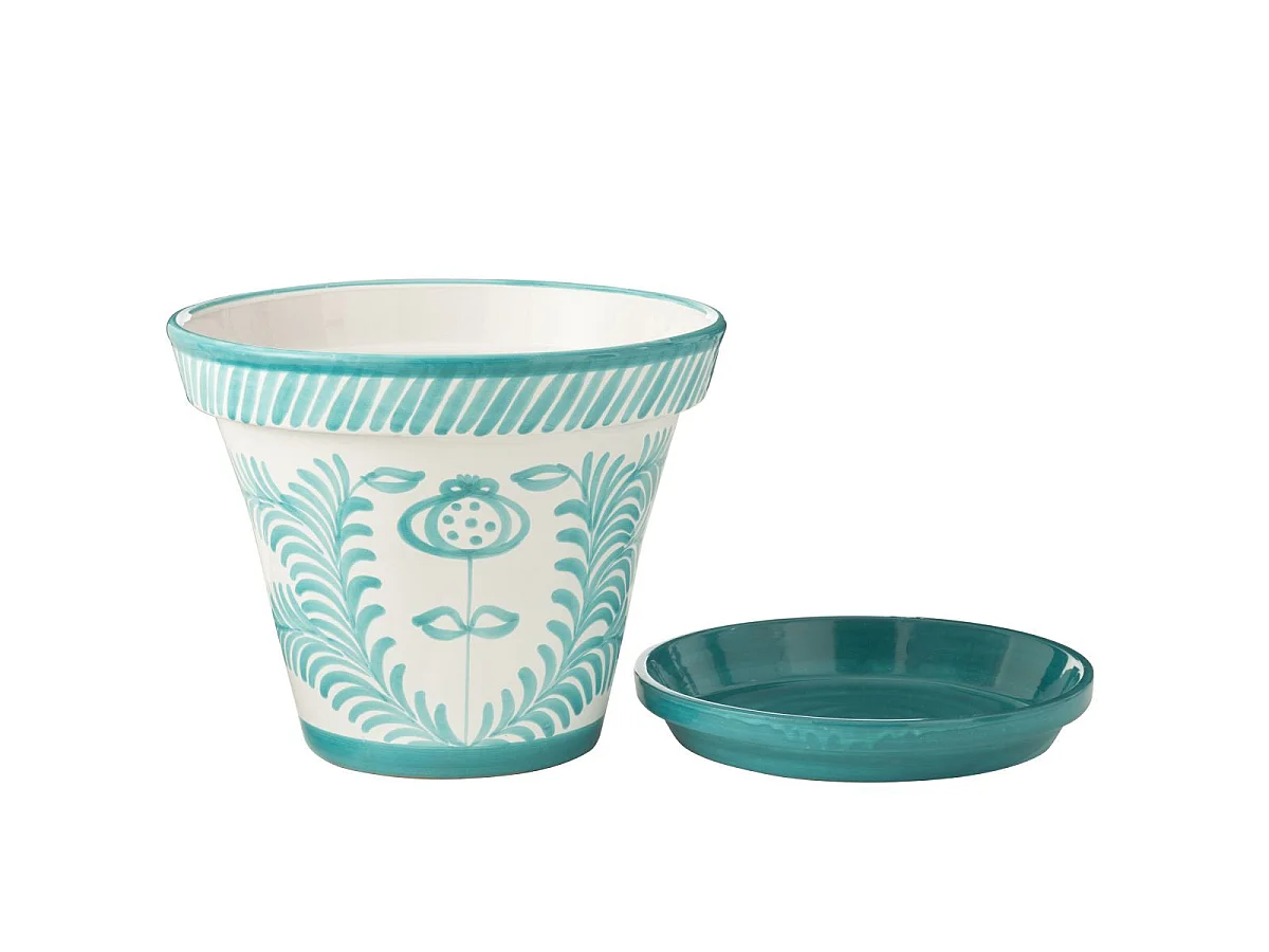 Pot Avec Soucoupe en Céramique "Granada" 50cm Bleu Aqua