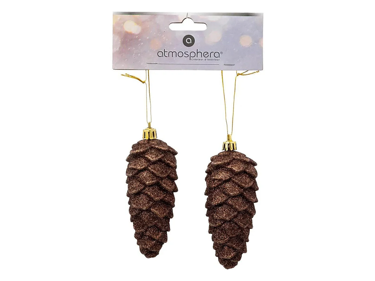 Lot de 2 Sujets de Noël "Pommes de Pin" 12cm Marron