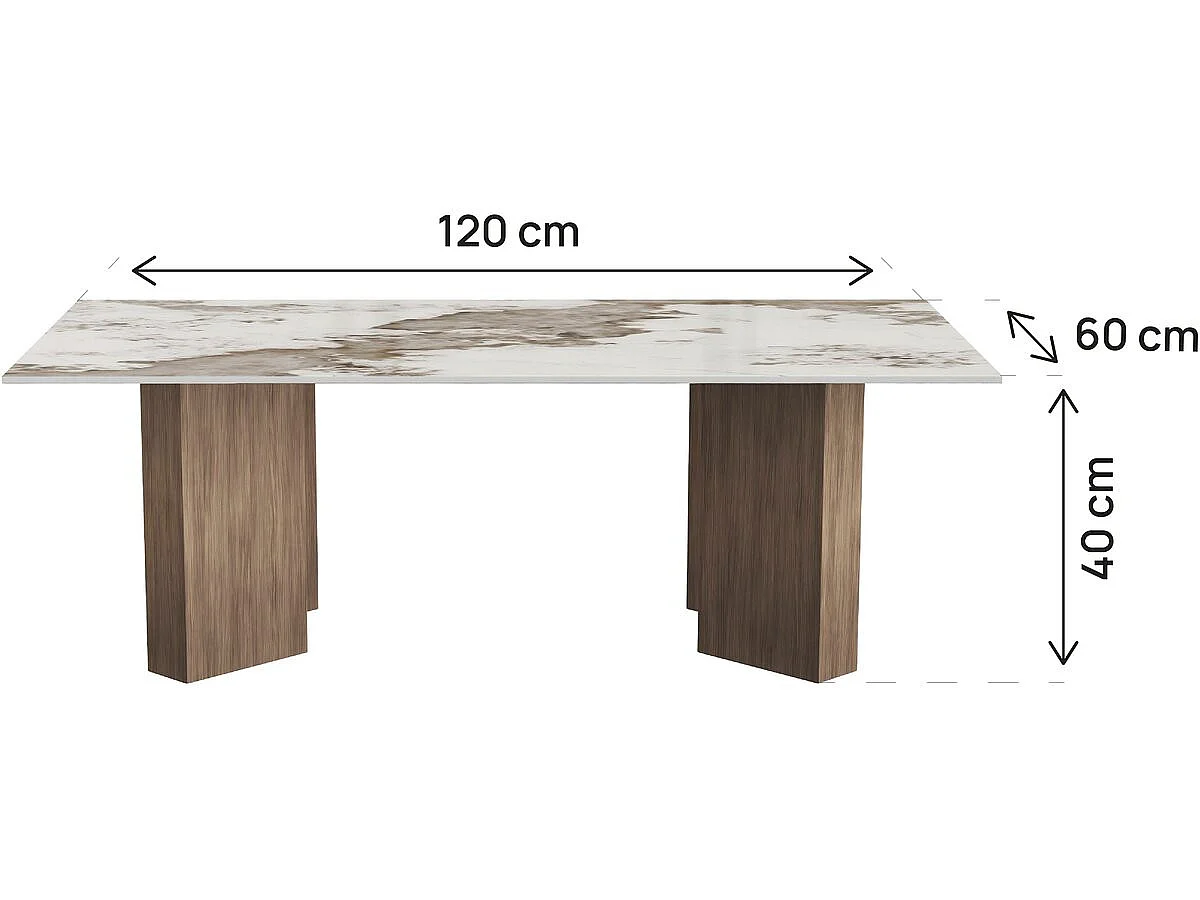 Couchtisch aus Holz mit Keramikplatte "Elma" – 120 cm – Braun