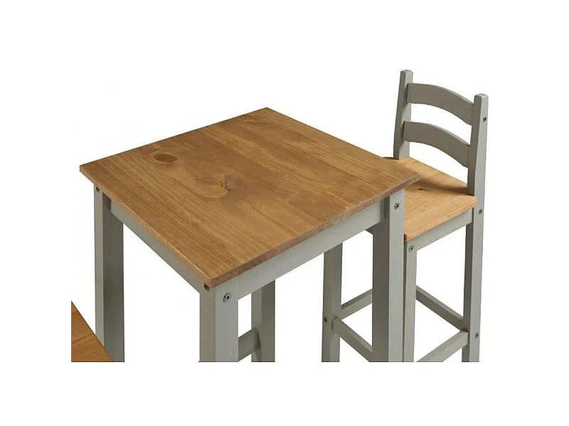 Mercers Furniture Corona Grey Wax Bistro Table and 2 Barstools Kitchen Dining Set Tall High Breakfast Bar Solid Wood Mexican Pine Wooden